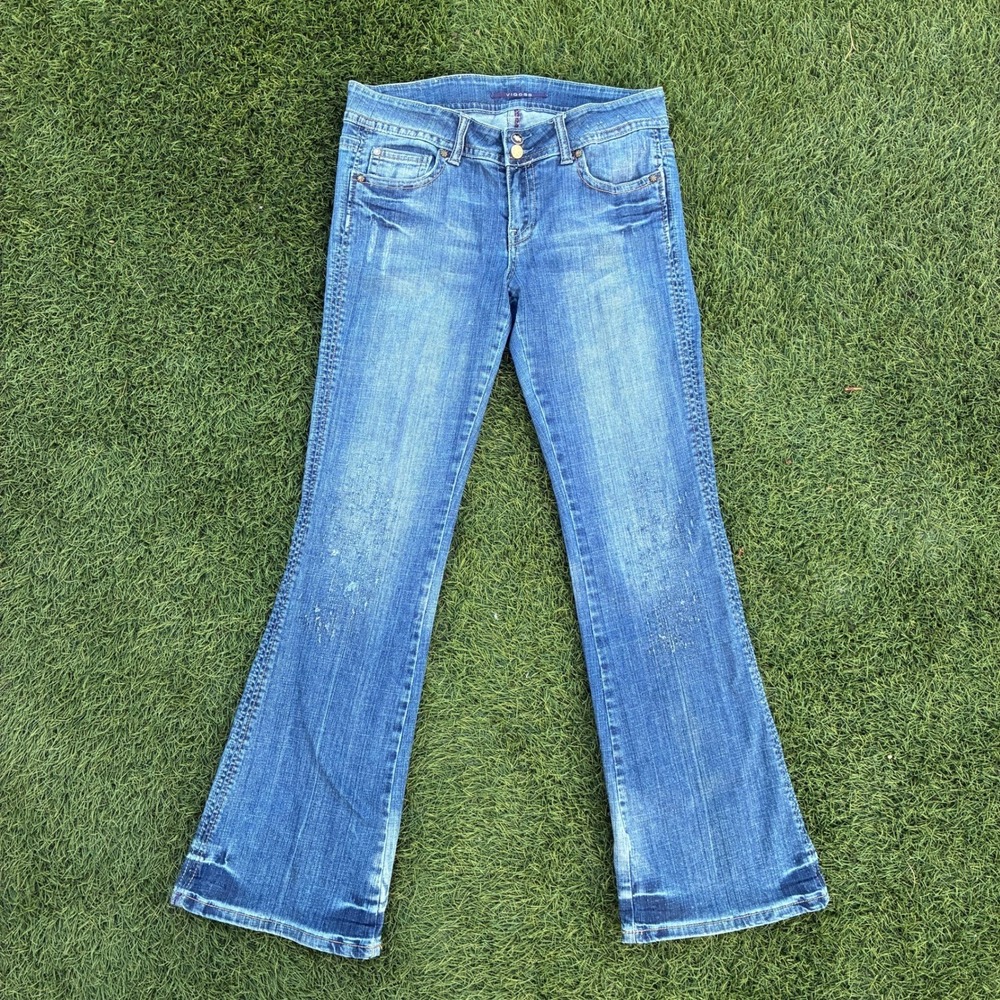 Vigoss Womens Size 9 32x32 Medium Wash Bootcut Jeans Distressed Denim Flare Leg